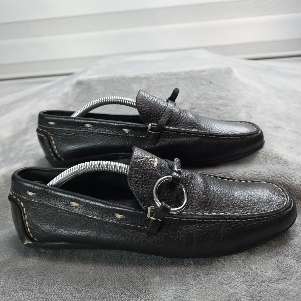Spiegel Black Leather Driving Loafers Men's US Size 8.5 C Ring Strap‎ Accents